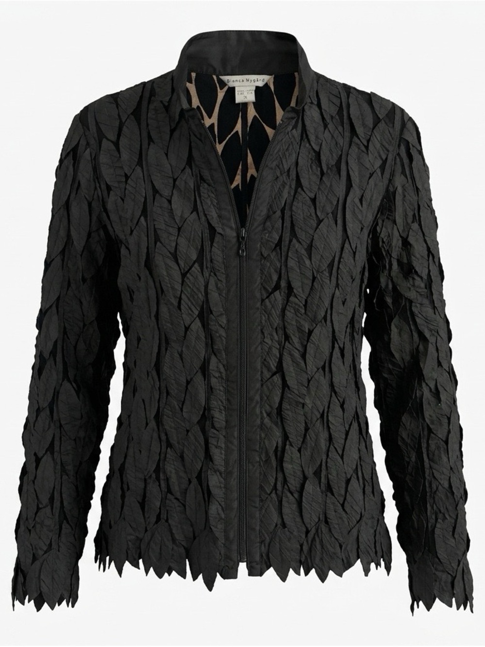 Bianca Nygård Black Leaf-Textured Zip Front Jacket